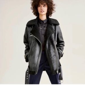 Avec Les Filles Black Faux Vegan Suede Sherpa Lined Women’s Large Moto Jacket